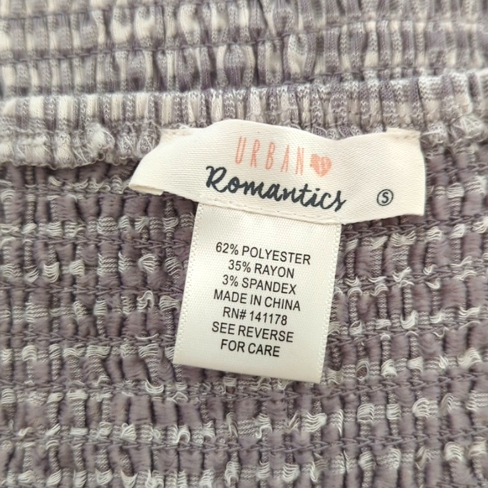 URBAN Romantics Gray White Gingham Cinched Milkmaid Crop Top Size Small - Picture 5 of 5